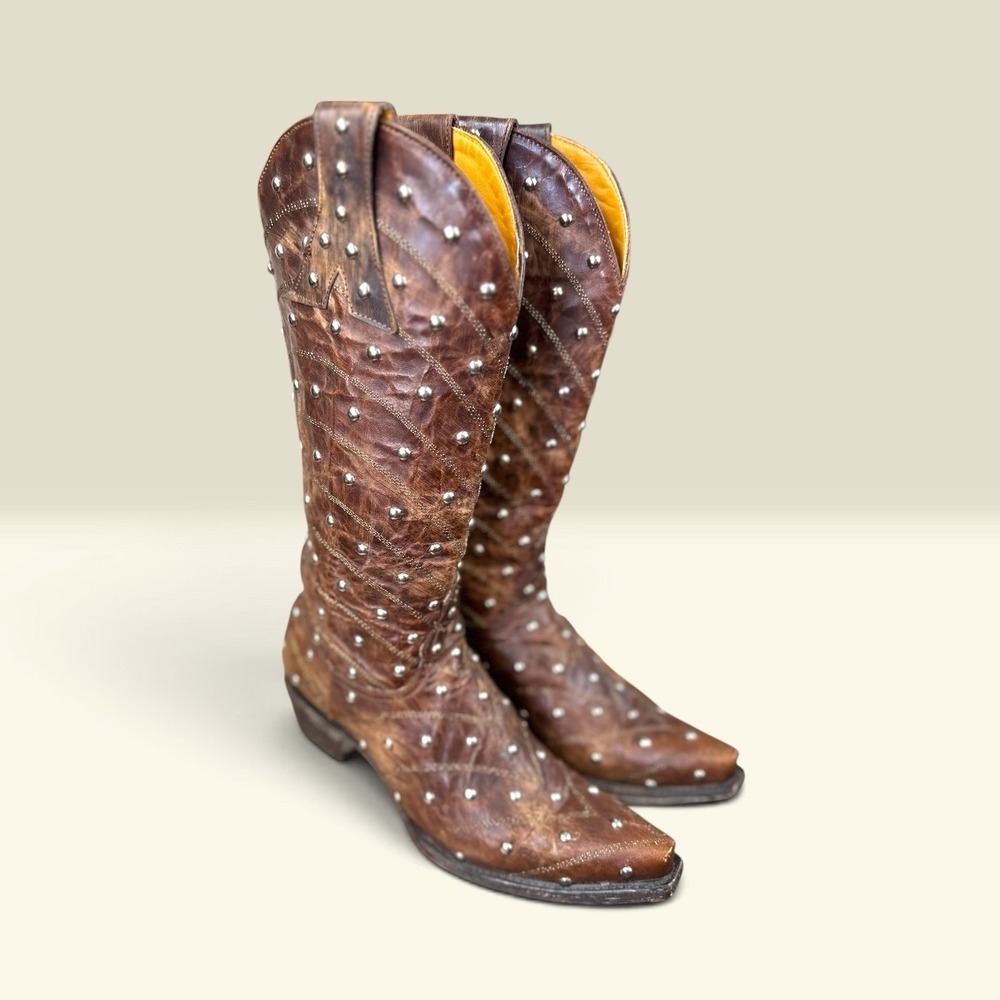 Old Gringo Western Boots Size 6.5 B Brown Studded Leather Snip Toe Tall Cowgirl - Picture 4 of 8